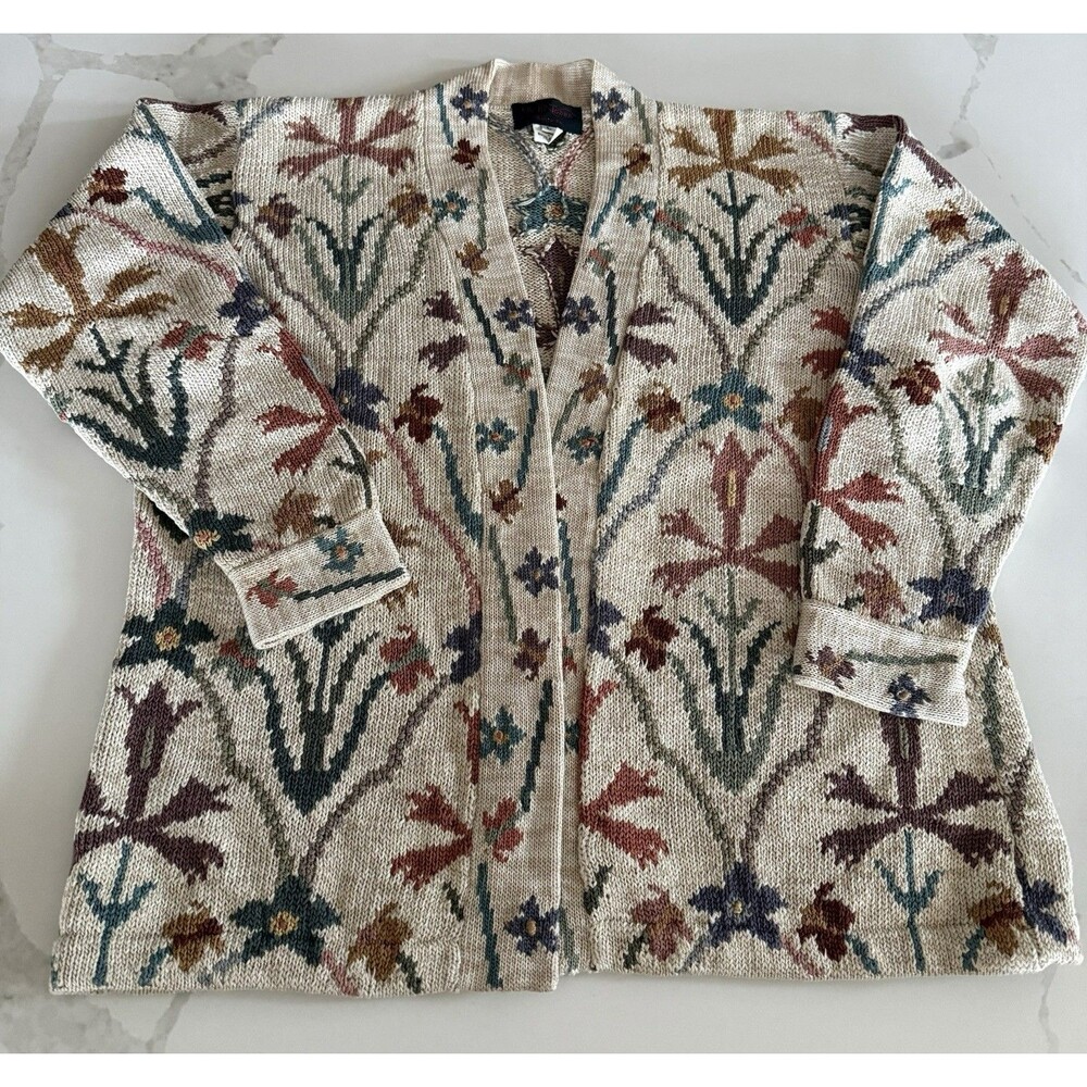 EARTH TONES of Santa Fe Bolivia Pima Cotten L Cardigan Sweater Hand knit